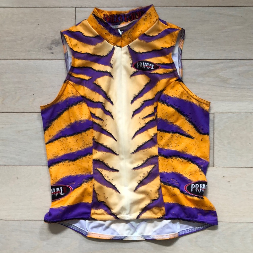 PrimalWear "Wild Ride" orange/purple bicycle shirt, small